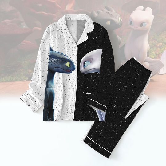 Disney Toothless Couple Pajamas Set, Night Fury And Light Fury Sleepwear, Valentine's Day Gift For Couple