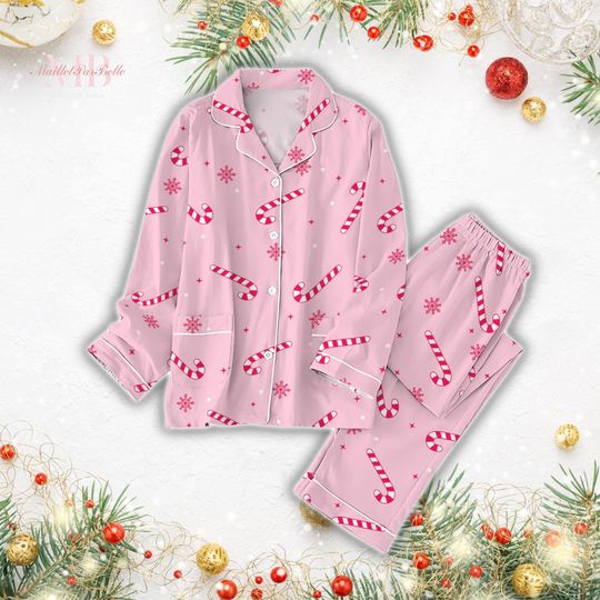 Cute Candy Valentine Pink Pajamas Set, Candy Xmas Holiday Pajamas, Cute Valentine Pajamas Set