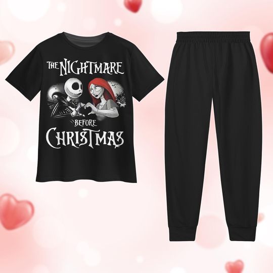 Jack And Sally Pajamas Set, Nightmare Before Christmas Tshirt, Jack Skellington Pajamas Set, Valentines Pajamas