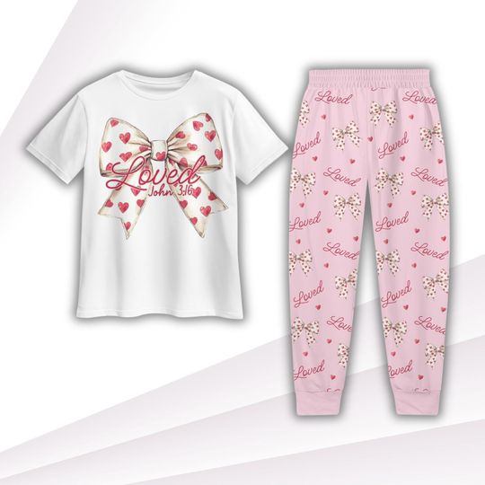 Coquette Bow Pajamas Set, Pink Coquette Pajamas Set, Valentine Day Pajamas Set