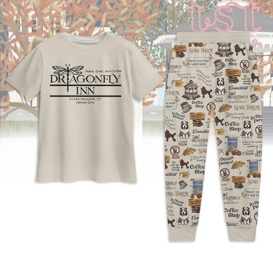 Gilmore Girls Pajamas Set, Dragonfly Inn Tshirt Pants, Gilmore Girls Pajamas For Women, Valentine Gift