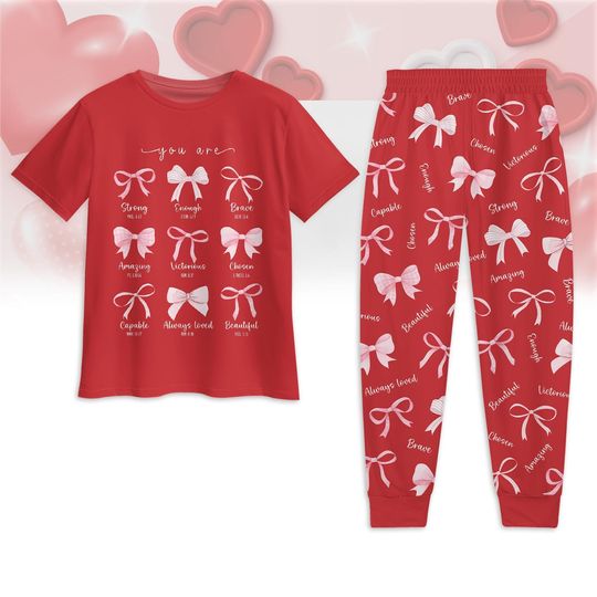 You Are Enough Pajamas Set, Retro Valentine Pajamas For Women, Valentine Quotes Holiday Pajamas