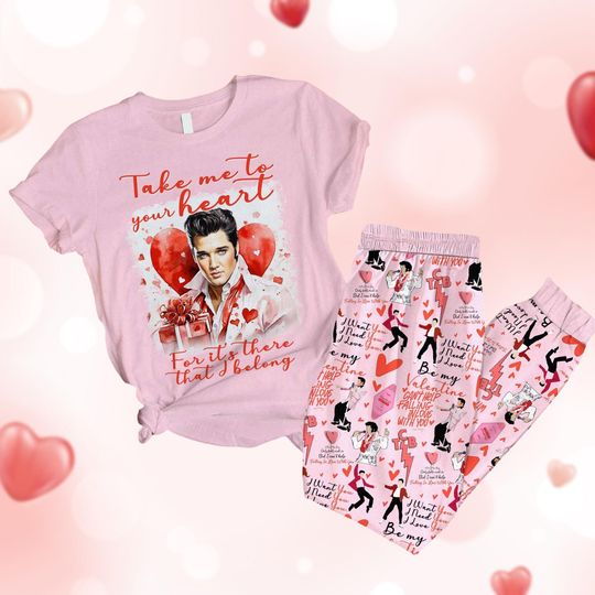 Elvis Presley Valentine Pajamas, Happy Valentine Pajamas, Elvis Presley Pajamas Set, Valentine Gift
