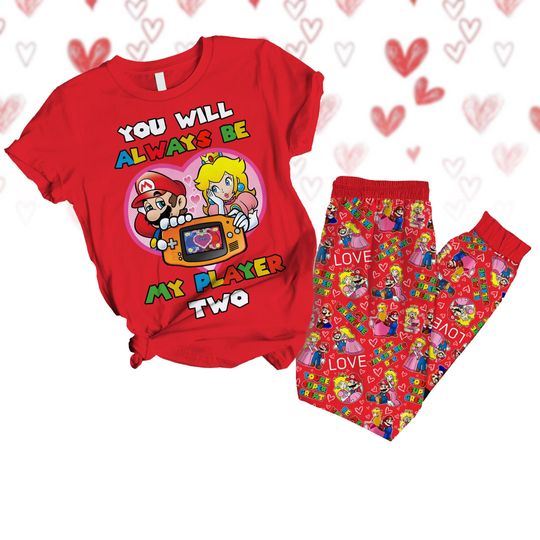 Super Valentines Day Pajamas, Love Princess Peach Pajamas Set, Valentines Day Gifts