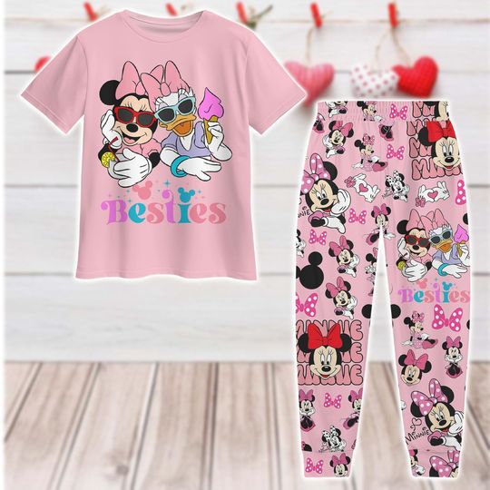 Minnie Daisy Duck Pajamas, Disney Besties Cartoon TShirt Pants Set, Disneyworld Pajamas Set