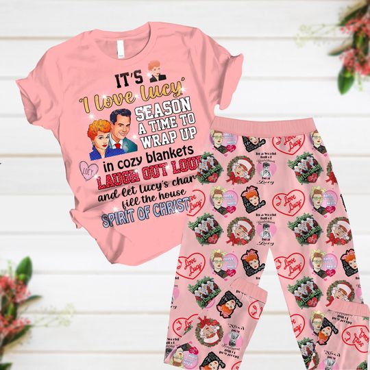 I Love Lucy Valentine Pajamas Set, Lucy T-Shirt Pants Set, Valentine Sleepwear