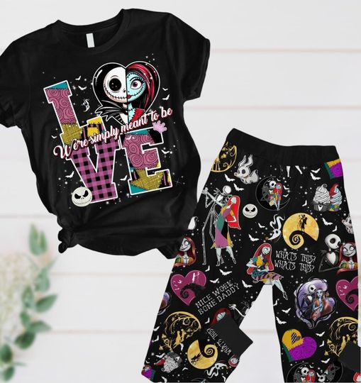 Valentines Jack Skellington And Sally Pajamas Set, Nightmare Before Christmas Pajamas Set, Disney Couple Pajamas Set