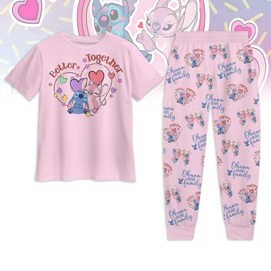 Stitch And Angel Pajamas Set, Better Together Pajamas Set, Disney Couple Pajamas Set, Valentine Day