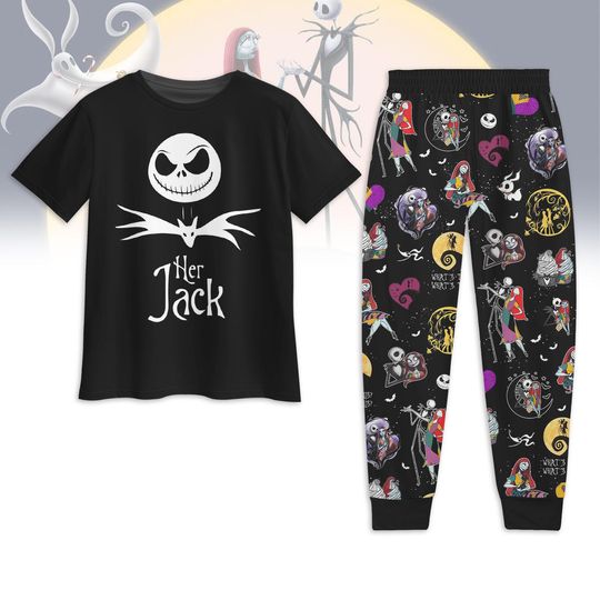 Her Jack Pajamas Set, Nightmare Before Christmas Pajamas Set, Jack And Sally Holiday Pajamas, Disney Trip Tee