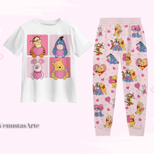 Winnie The Pooh And Friends Pajamas Set, Winnie The Pooh Pajamas Set, Disney World Pajamas, Pooh Friends Pants, Valentines Day Gift