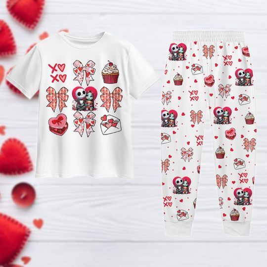 Jack Bridesmaids Pajamas Set, Jack Skellington Valentine Pajamas Set, Skellington Pajamas, Valentine Day