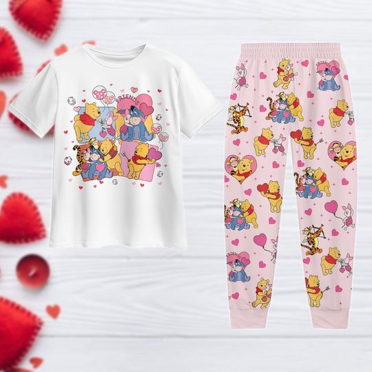 Winnie The Pooh Valentine Pajamas, Pooh And Friends Pajamas For Party, Tigger Eeyore Matching Pajamas Set