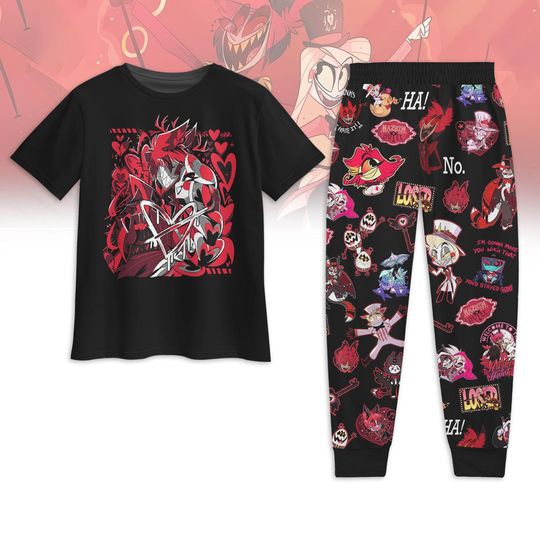 Hazbin Hotel Valentine Pajamas Set, Alastor And Charlie Morningstar Tshirt Pajamas Set, Hazbin Hotel Holiday Pajamas Set