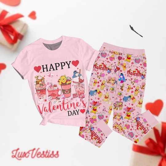 Pooh And Friends Valentine Day Pajamas Set, Winnie The Pooh Pajamas Set, Disneyland Happy Valentine Pajamas Pants