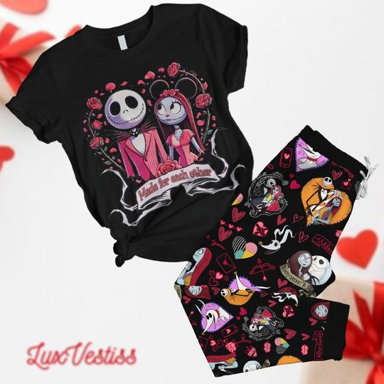 Jack And Sally Valentine Pajamas Set, Disney Nightmare Pajamas Set, Matching Pajamas Set, Jack Skellington Pajamas Set