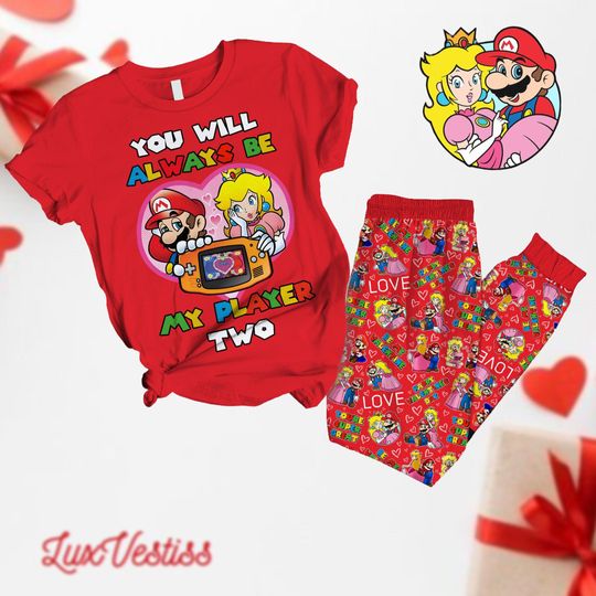Princess Peach Valentine Day Shirts, Super Pajamas Set, Her Hero And His Princess Matching Pajamas Set