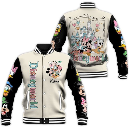 Personalized Disneyland Kids & Adult Varsity Jacket, Disneyworld Custom Name Baseball Jacket, Retro Mickey and Friends Shirt, Magic Kingdom