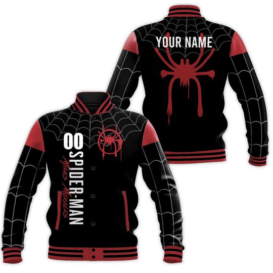 Custom Spiderman Miles Morales Suit Varsity Jacket, Adult Varsity Jacket, Personalized Jacket, Baseball Team Outfit