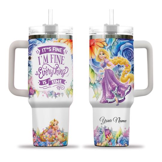 Rapunzel Tumbler 40oz, It's Fine I'm Fine Tumbler, Custom Rapunzel Princess Tumbler