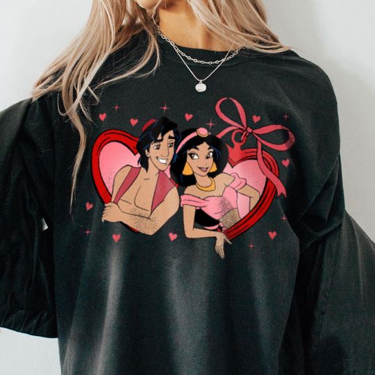 Aladdin Jasmine Couple Locket Sweatshirt, Valentine Gift, Trending Unisex Shirt, Disneyland Vacation Trip Gift