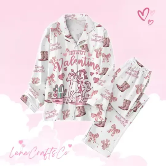 Howdy Valentine Thick Pajamas, Retro Valentine Pajama Women, Pajamas Family