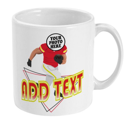 Custom Photo Face Football | Super Bowl-Inspired Mug - Personalized Superbowl-Inspired Gift - Any Team Colors - Funny Custom Football Mug