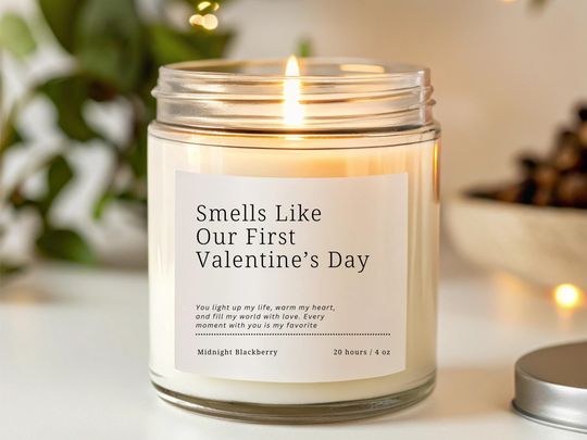 First Valentine's Gift for Him, Valentine's Anniversary Gift Candle, Scented Candle for Boyfriend, "Smells Like Our Valentine's Day" Candle