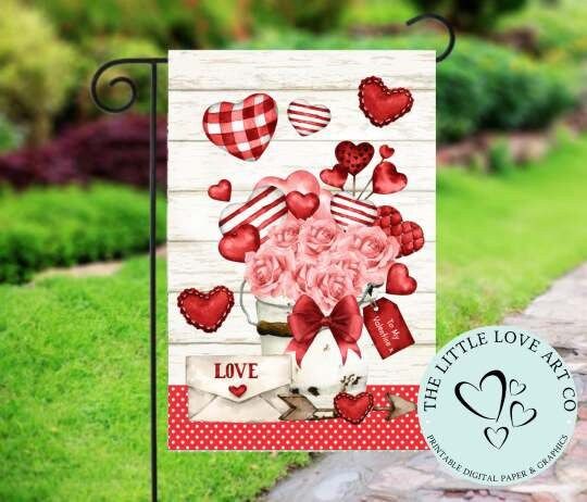 Discover Valentine Bucket of Love Garden Flag Sublimation Design, Valentine Flag, Valentine Yard Decor, Spring Porch Flag, INSTANT DIGITAL DOWNLOAD
