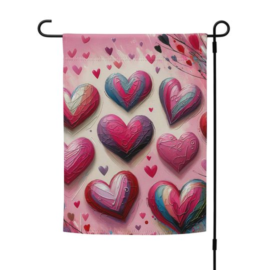 Hearts 12x17" Garden Flag | Valentines Day Pink Candy Double Sided Outdoor Yard Garden Lover Gift Display Banner Sign Gardening