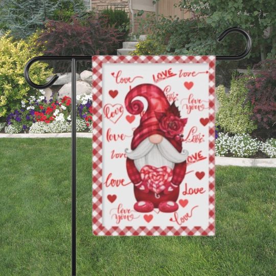 DIGITAL DOWNLOAD Only, create a cute Gnome Valentines Day Garden flag with this 13 x 19 PNG sublimation file, Gnome love garden flag.
