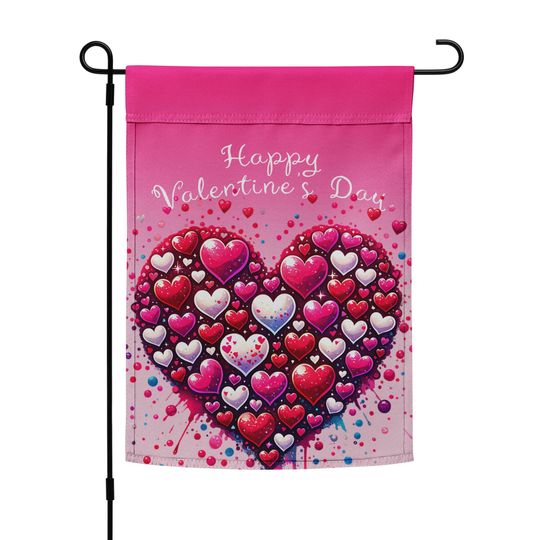 Valentine's Day 12x17" Garden Flag | Hearts Candy Pink Red Decor Double Sided Outdoor Yard Garden Lover Gift Display Banner Sign Gardening