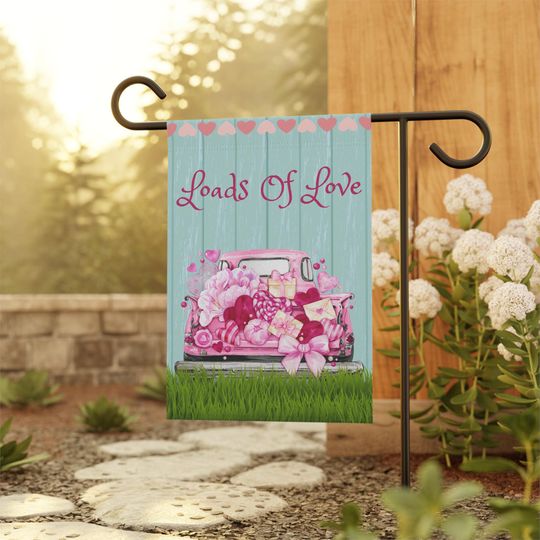 DIGITAL DOWNLOAD Only, loads of love truck garden flag, PNG sublimation file for a Valentines Day garden flag, cute Valentine's day file.