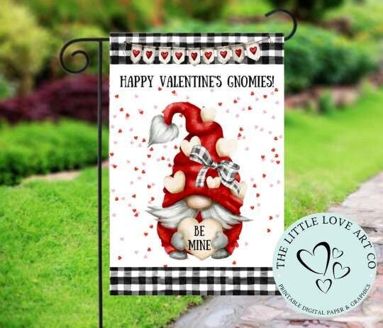 Happy Valentine's Gnomies Garden Flag Sublimation Design, Valentine Gnome, Valentine Yard Decor, Spring Porch Flag, INSTANT DIGITAL DOWNLOAD