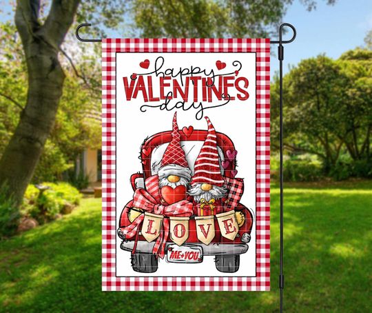 Valentine's Day Garden Flag, Cute Gnome Garden Flag  , Sublimation Design