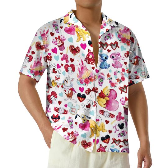 Disneyworld Valentine Hawaiian Shirt, Disneyland Valentine Couple Button Up Shirt, Honeymoon Hawaii Shirt, Magic Kingdom Shirt