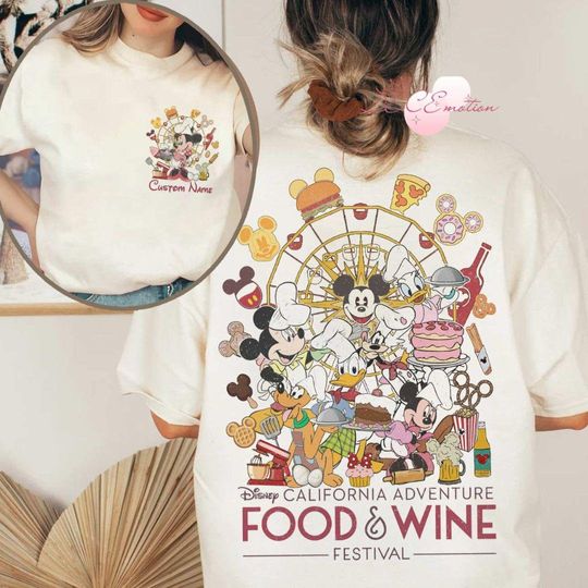 Two-sided Mickey and Friends Chef Disney California Adventure Food & Wine Festival 2025 Shirt, Snacks Drinks Disneyland Family Vacation 2025