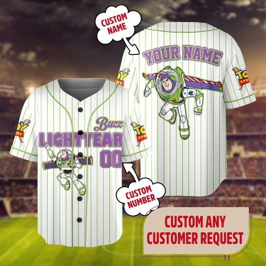 Custom Disney Toy Story Buzz Lightyear Baseball Jersey, Disneyland Baseball Jersey Outfits For Kid Adult, Toy Story Gift For Sport Team Tee