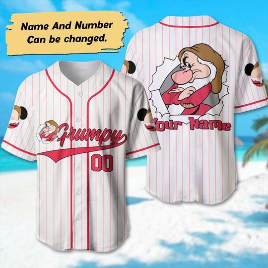 Personalized Grumpy Dwarf Character Shirt, Grumpy Baseball Jersey, Seven Dwarfs Basketball Jersey Team, Family Trip Magic Kingdom Shirt