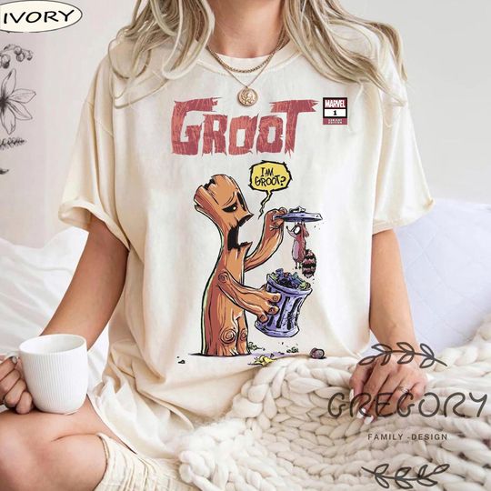 Retro Marvel  I'm Groot Comfort Colors Shirt, Funny Groot and Rocket Raccoon Shirt, Guardians of the Galaxy Comic Tee,Disney Family Tee