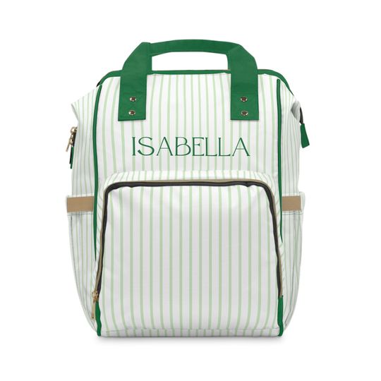 Discover Green Striped Multifunctional Backpack / Diaper Backpack / Monogrammed School Bag Hospital Bag Personalized Gift