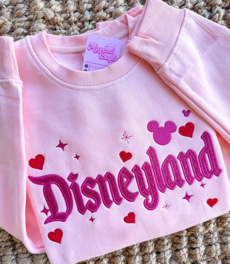 Discover Disneyland Glitter Valentines Embroidered Crewneck - Pink