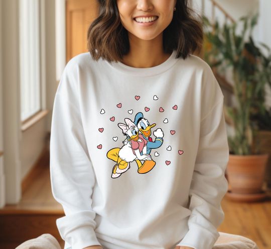 Comfort Colors Retro Donald And Daisy Duck Valentines Sweatshirt, Disney Couples Sweatshirt, Valentines Day Hoodie, Disney Lovers Sweater