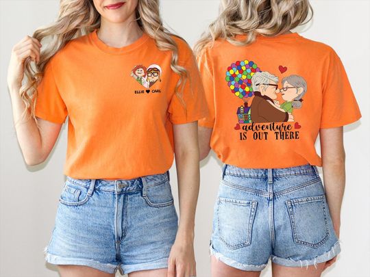 Personalized Pixar Up T-Shirt, Adventure Is Out There Double Side T-shirt, Custom Couple T-Shirt, His Ellie Her Carl T-Shirt