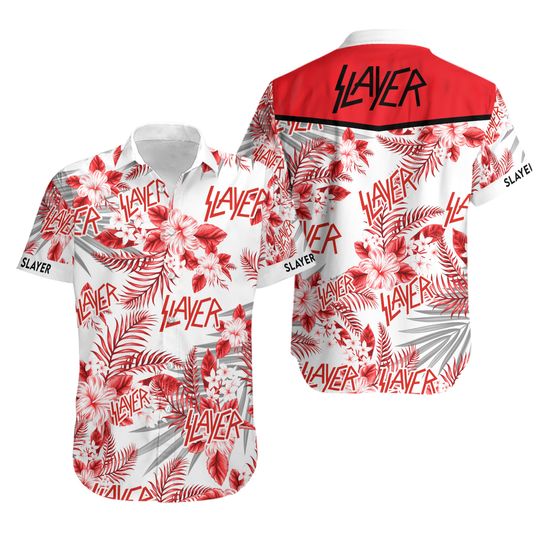 Discover Slayer Band White And Red 2024 Summer Trending Hawaiian Shirt