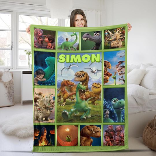 Personalized Disney Pixar The Good Dinosaur Blanket, Custom Name Dinosaur Lovers Birthday Boy Gift, WDW Disneyland Family Blanket