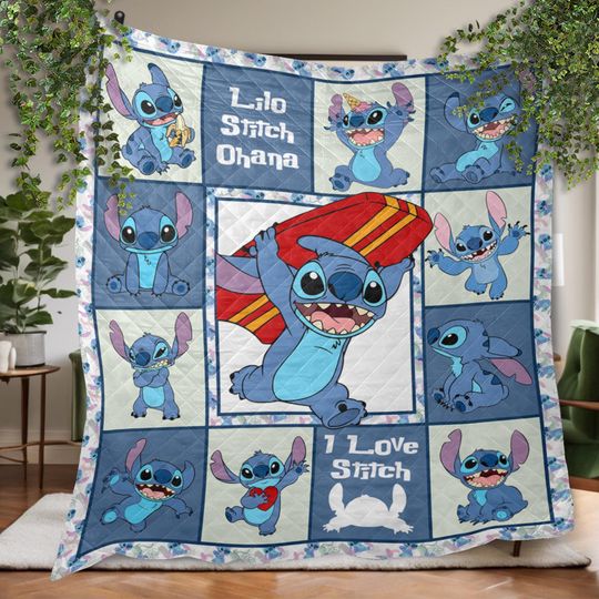 Disney Lilo and Stitch Christmas Quilt Blanket, Disney Lilo and Stitch Blanket Quilt, Bedding Blanket