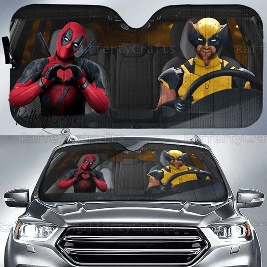 Superhero Deadpool Wolverine SunShade, Funny Hero Heart Sign Car Shades, Marvel Deadpool Auto Sunshade, Halloween Gift
