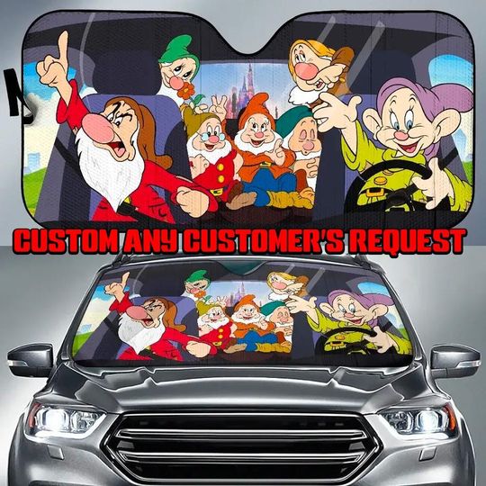 Seven Dwarfs Car Sunshade, Snow White and 7 Dwarfs Car Sun Shade, Grumpy Dopey Bashful Sleepy Car Decoration, Car Accessories