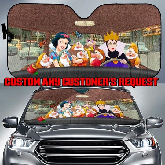 The Evil Queen Driving Car Sunshade, Custom Request Snow White and the Seven Dwarfs Car Sun Shade, Birthday Gift For Dad