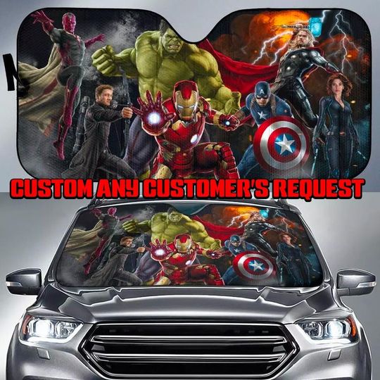 Iron Man Captain America Hulk Thor Comic Superhero Team Car Sunshade, Birthday Gift For Dad
